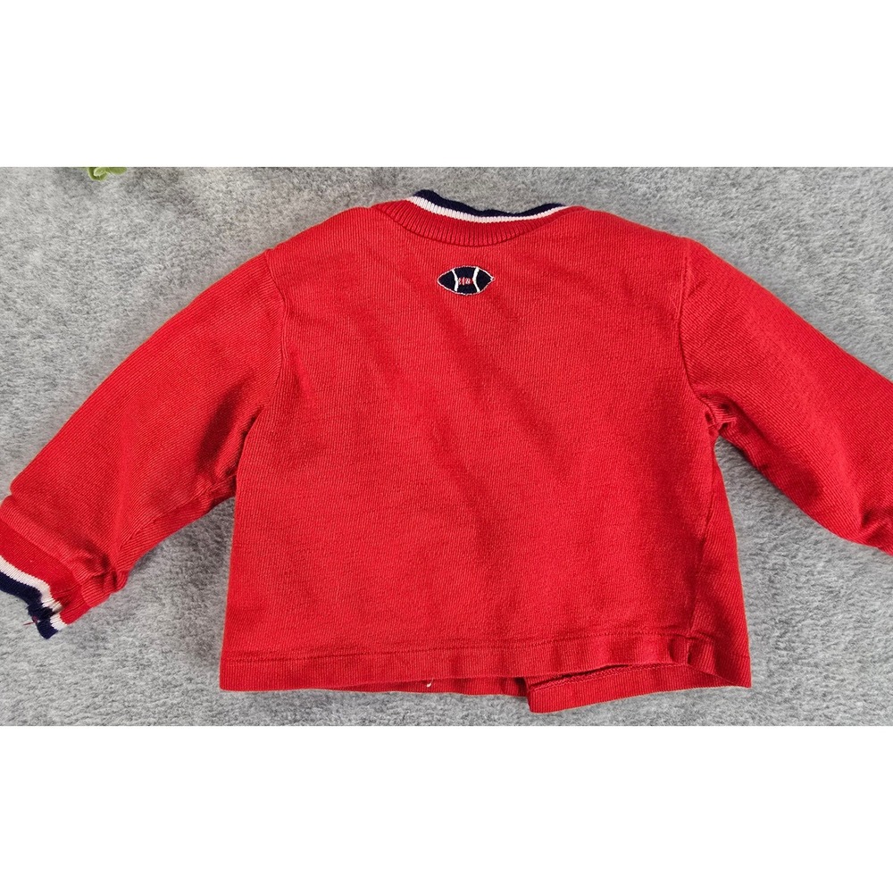 Vintage 70s Baby Boy Red Cardigan Navy Blue Pants Set Sport Football Detail 6-9m - Picture 7 of 16